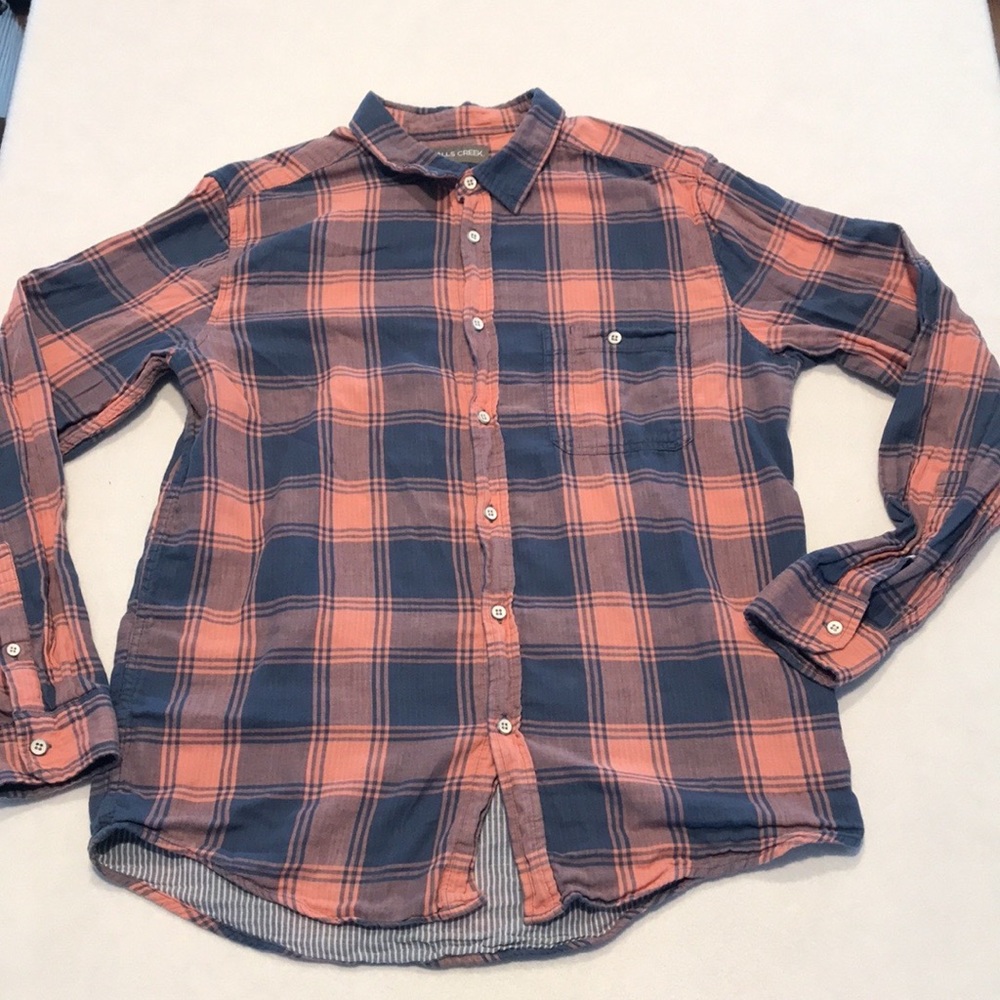Falls Creek blue and pink plaid button down, large, modern fit